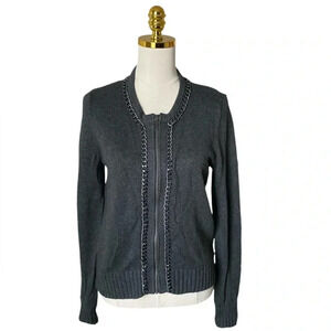 MICHAEL KORS | Women’s Zip-Up Dark Gray Chain Embroidered Cardigan Size M